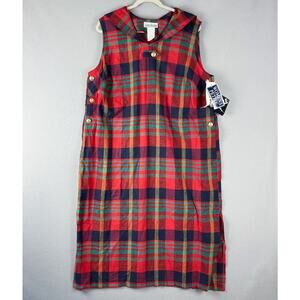 Vintage Lady Dorby Linen Dress Women 20WP Plaid Midi Shawl‎ Collar Cottage NEW